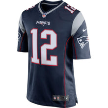 Load image into Gallery viewer, Tom Brady New England Patriots Game Jersey - Navy Blue/Silver