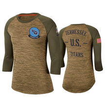 Load image into Gallery viewer, Titans 2019 Salute To Service Khaki Legend Scoopneck Raglan T-Shirt NFL Quarter Sleeve Women