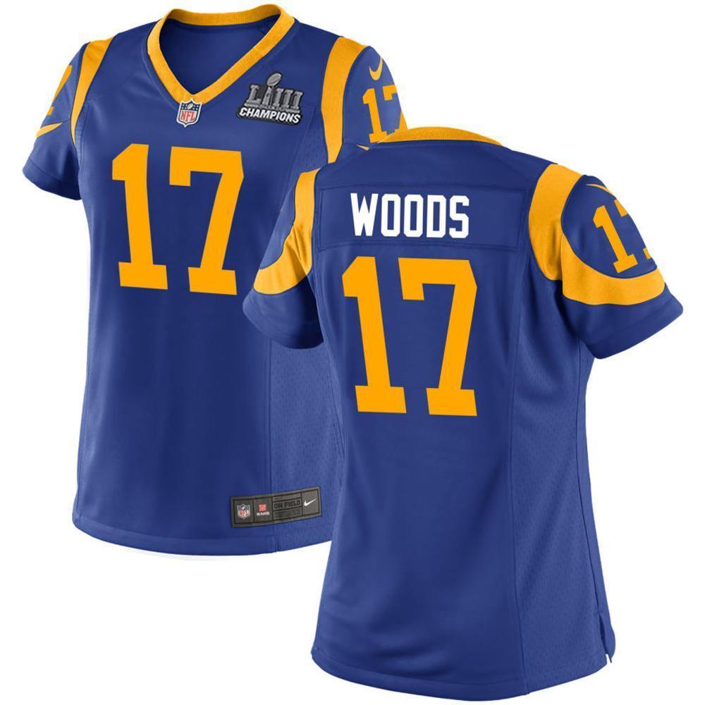 Women's Robert Woods #17 Los Angeles Rams Super Bowl Liii Champions Patch 2019 - Royal