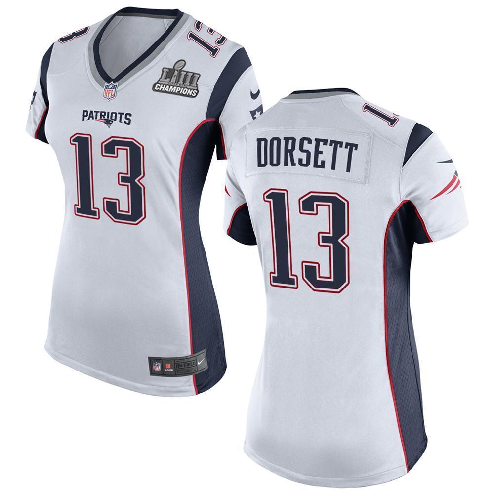 Women's Philip Dorsett #13 New England Patriots Super Bowl Liii Champions Patch 2019 - White