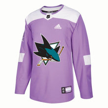 Load image into Gallery viewer, San Jose Sharks San Jose Sharks Adidas Hockey Fights Cancer Practice Jersey Purple