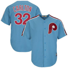 Load image into Gallery viewer, Philadelphia Phillies Steve Carlton Philadelphia Phillies Majestic Cooperstown Collection Cool Base Player Jersey Light Blue