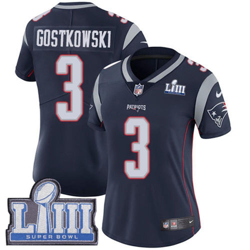 Women's Stephen Gostkowski #3 New England Patriots Super Bowl Liii Patch 2019 - Navy