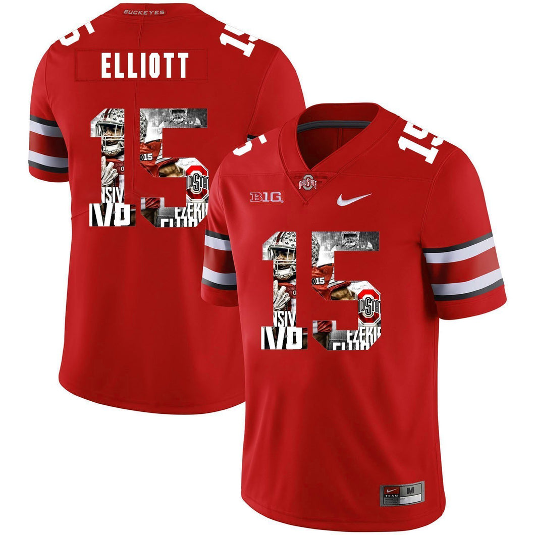 Ohio State Ezekiel Elliott 15 Digital Art Red 3 Football Jersey