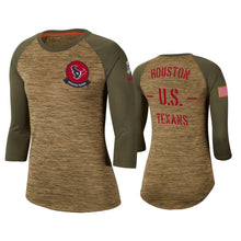Load image into Gallery viewer, Texans 2019 Salute To Service Khaki Legend Scoopneck Raglan T-Shirt NFL Quarter Sleeve Women