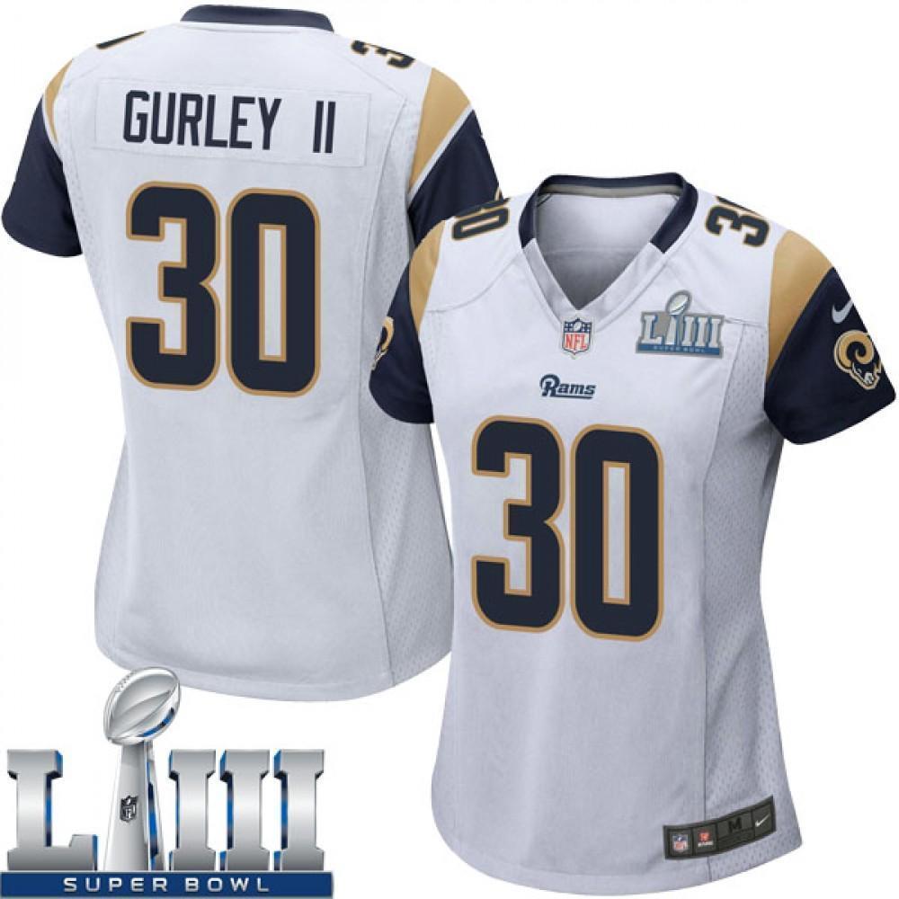 Women's Todd Gurley #30 Los Angeles Rams  Super Bowl Liii Patch 2019 - White