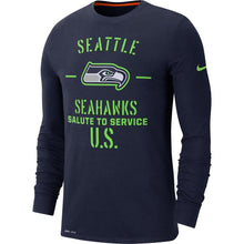 Load image into Gallery viewer, Seattle Seahawks Nike 2019 Salute To Service Sideline Performance Long Sleeve Shirt - College Navy - NFL Long Sleeve