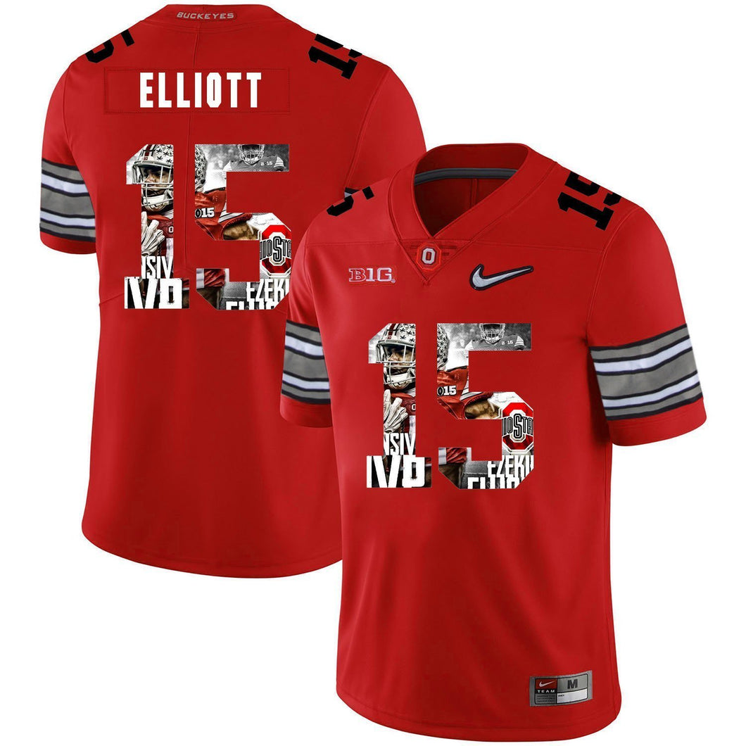 Ohio State Ezekiel Elliott 15 Digital Art Red 1 Football Jersey