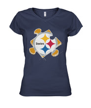 Load image into Gallery viewer, Pittsburgh-Steelers Puzzle Collection T-Shirt 2018 - Ladies V-Neck