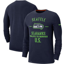 Load image into Gallery viewer, Seattle Seahawks Nike 2019 Salute To Service Sideline Performance Long Sleeve Shirt - College Navy - NFL Long Sleeve