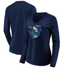 Load image into Gallery viewer, Washington Nationals Majestic Women's 2019 World Series Champions Trophy Shark Long Sleeve V-Neck T-Shirt - Navy MLB Women T-shirt