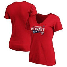 Load image into Gallery viewer, Washington Nationals  Women's 2019 National League Champions Doubleheader V-Neck T-Shirt - Red MLB Women T-shirt