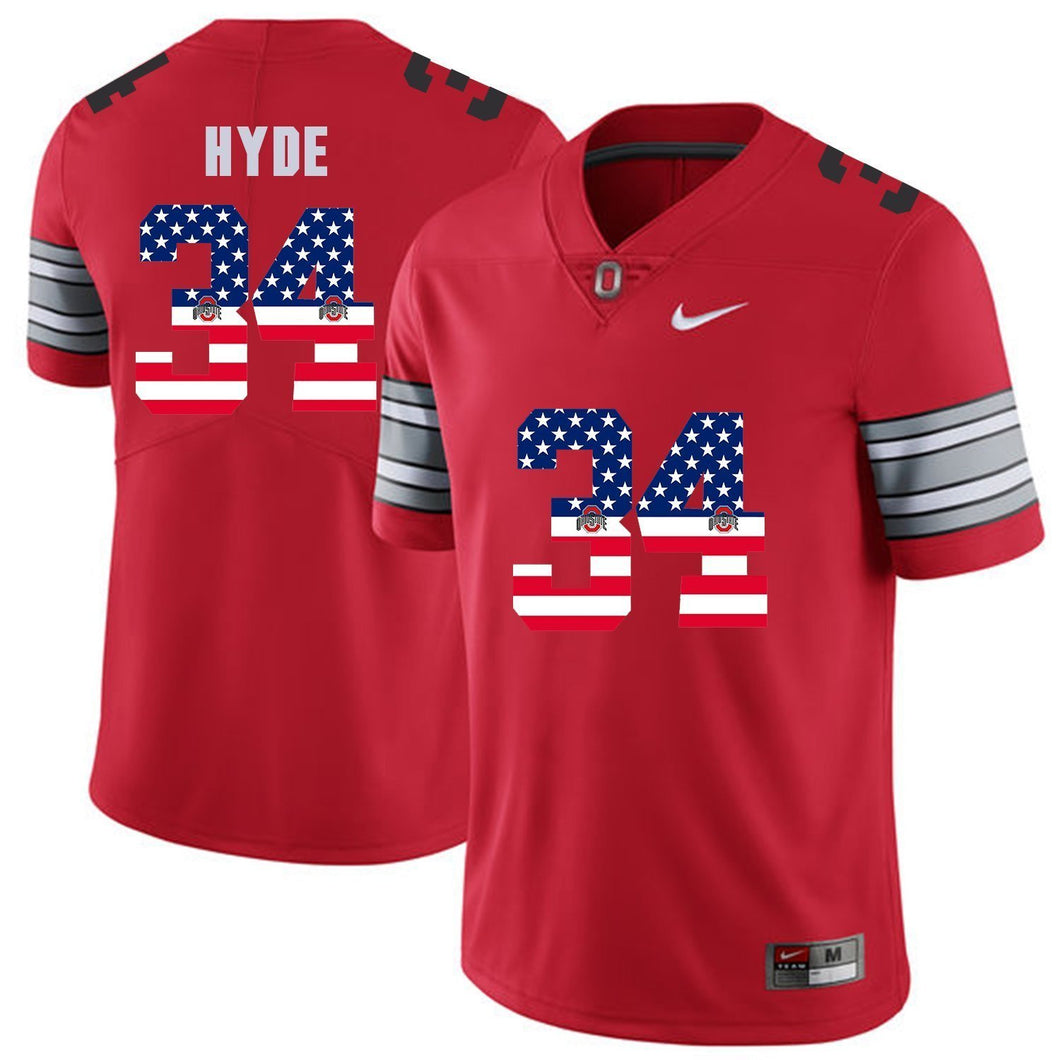 Ohio State Hyde 34 Red American Flag Football Jersey