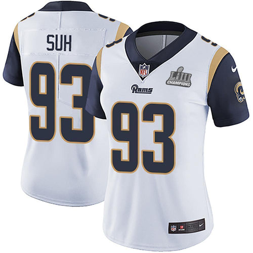 Women's Ndamukong Suh #93 Los Angeles Rams Super Bowl Liii Champions Patch 2019 - White