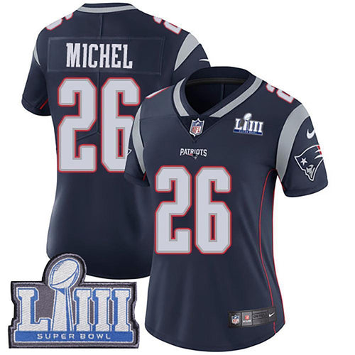 Women's Sony Michel #26 New England Patriots Super Bowl Liii Patch 2019 - Navy