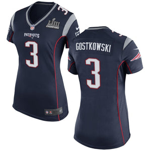 Women's Stephen Gostkowski #3 New England Patriots Super Bowl Liii Champions Patch 2019 - Navy