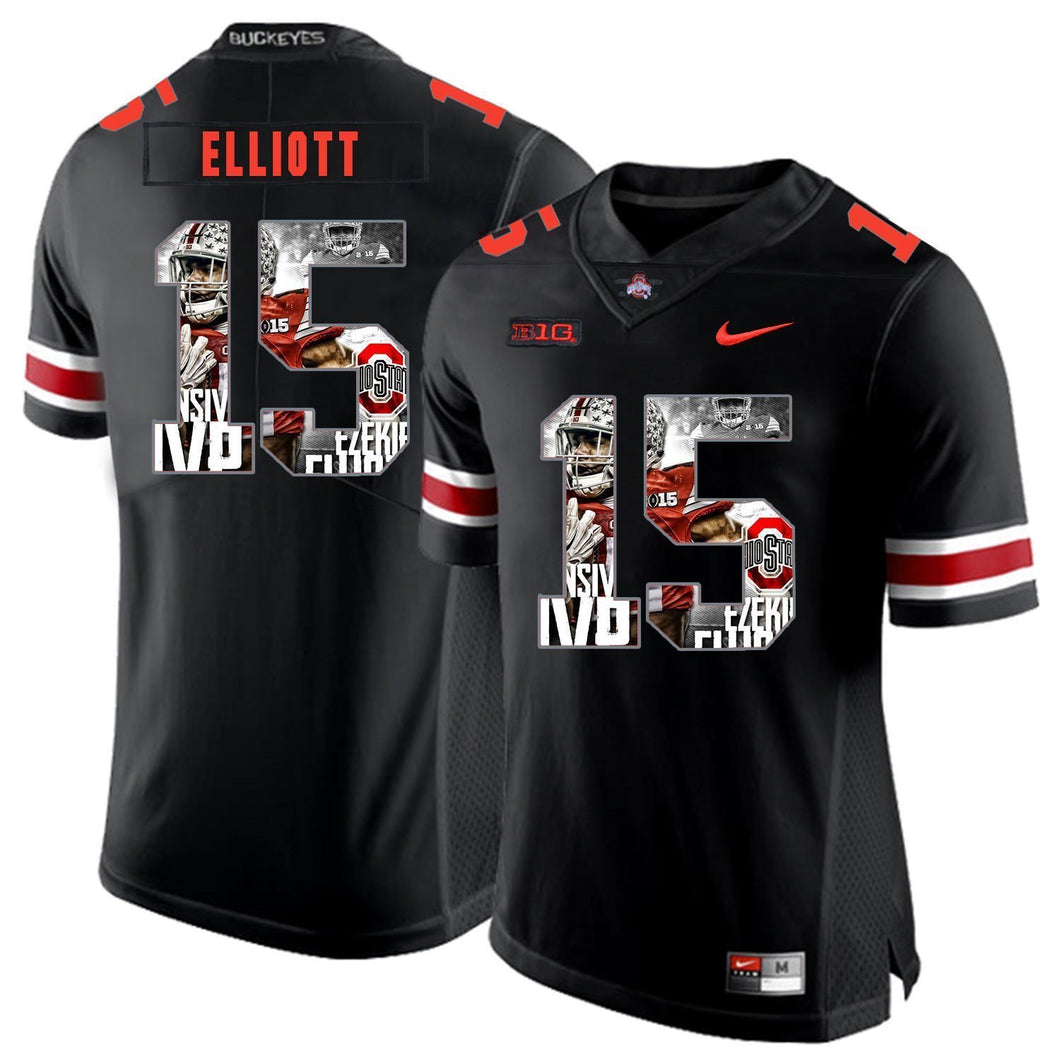 Ohio State Ezekiel Elliott 15 Digital Art Black 1 Football Jersey