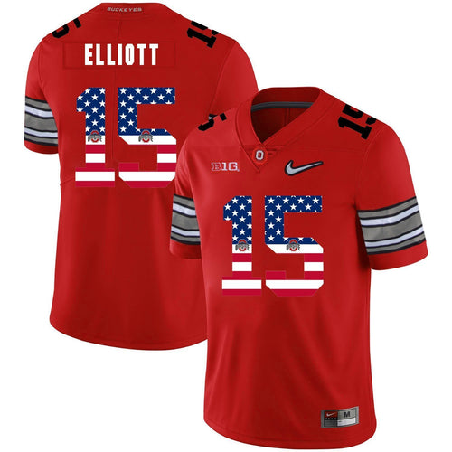 Ohio State Ezekiel Elliott 15 American Flag Red 1 Football Jersey