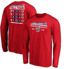 Load image into Gallery viewer, Washington Nationals Majestic 2019 World Series Champions Milestone Schedule Long Sleeve T-Shirt - Red MLB T-shirt