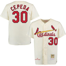 Load image into Gallery viewer, Orlando Cepeda 1967 St. Louis Cardinals Mitchell &amp; Ness Home Throwback Jersey - Cream