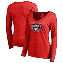 Load image into Gallery viewer, Women's Cooperstown Collection Huntington Long Sleeve V-Neck T-Shirt - Red MLB Women T-shirt