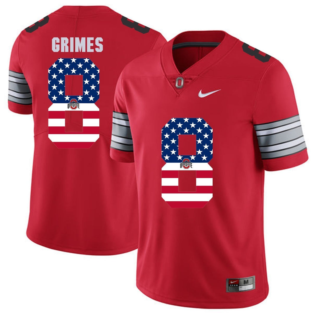 Ohio State Grimes 8 American Flag Red Football Jersey