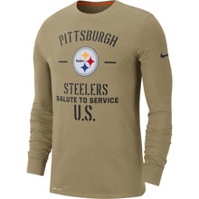 Load image into Gallery viewer, Pittsburgh Steelers Nike 2019 Salute To Service Sideline Performance Long Sleeve Shirt - Tan - NFL Long Sleeve