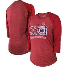 Load image into Gallery viewer, Washington Nationals Majestic Threads Women's 2019 World Series Champions Winner Takes All Raglan Three-Quarter Sleeve T-Shirt - Red MLB Women T-shirt