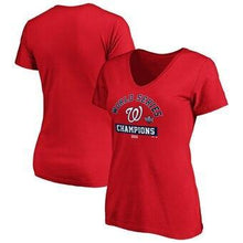 Load image into Gallery viewer, Washington Nationals Majestic Women's 2019 World Series Champions Magic Number V-Neck T-Shirt - Red MLB Women T-shirt