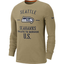 Load image into Gallery viewer, Seattle Seahawks Nike 2019 Salute To Service Sideline Performance Long Sleeve Shirt - Tan - NFL Long Sleeve