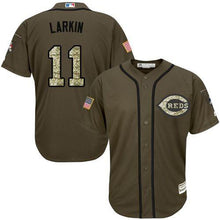 Load image into Gallery viewer, Reds 11 Barry Larkin Green Salute To Service Stitched Mlb Jersey