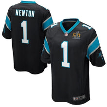 Load image into Gallery viewer, Super Bowl Merchandise Cam Newton Carolina Panthers Super Bowl 50 Bound Game Jersey Black