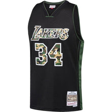 Load image into Gallery viewer, Shaquille O'neal Los Angeles Lakers Mitchell &amp; Ness Straight Fire Camo Swingman Jersey – Black