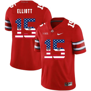 Ohio State Ezekiel Elliott 15 American Flag Red 3 Football Jersey