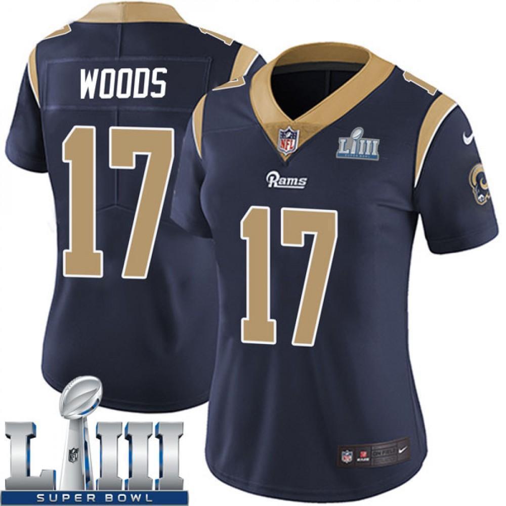 Women's Robert Woods #17 Los Angeles Rams  Super Bowl Liii Patch 2019 - Navy