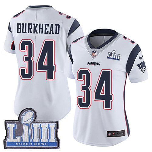 Women's Rex Burkhead #34 New England Patriots Super Bowl Liii Patch 2019 - White