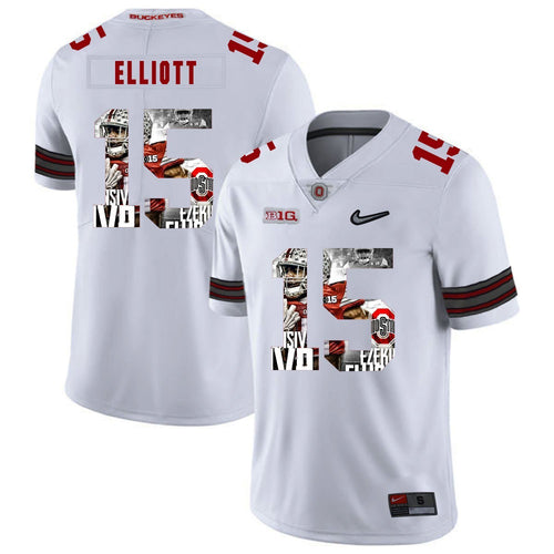 Ohio State Ezekiel Elliott 15 Digital Art White 1 Football Jersey