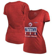 Load image into Gallery viewer, Washington Nationals Majestic Threads Women's 2019 World Series Bound Local Tri-Blend V-Neck T-Shirt - Red MLB Women T-shirt
