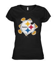 Load image into Gallery viewer, Pittsburgh-Steelers Puzzle Collection T-Shirt 2018 - Ladies V-Neck