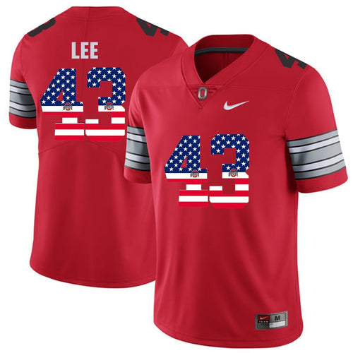 Ohio State Lee 43 Red American Flag Football Jersey