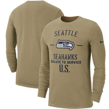 Load image into Gallery viewer, Seattle Seahawks Nike 2019 Salute To Service Sideline Performance Long Sleeve Shirt - Tan - NFL Long Sleeve