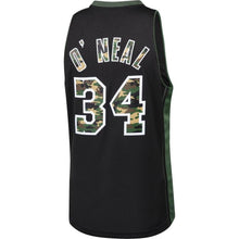 Load image into Gallery viewer, Shaquille O'neal Los Angeles Lakers Mitchell &amp; Ness Straight Fire Camo Swingman Jersey – Black